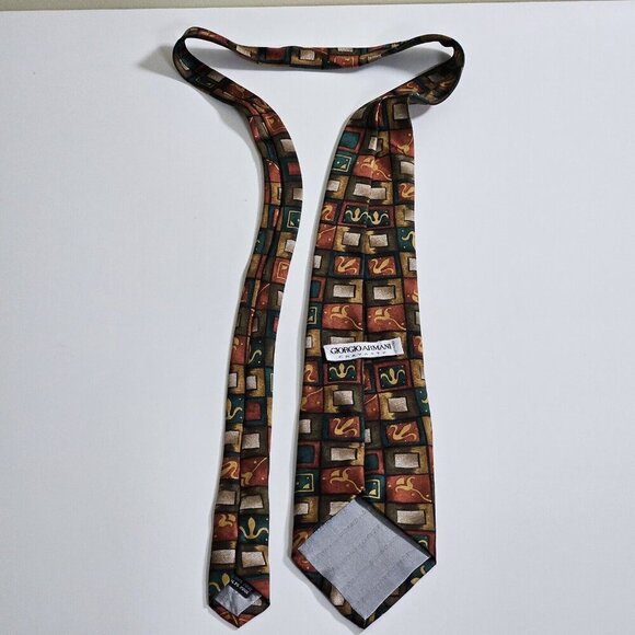 Giorgio Armani Silk Tie Handmade Italy Multicolor Geo Floral W4" L59" Boho Party - Picture 10 of 16